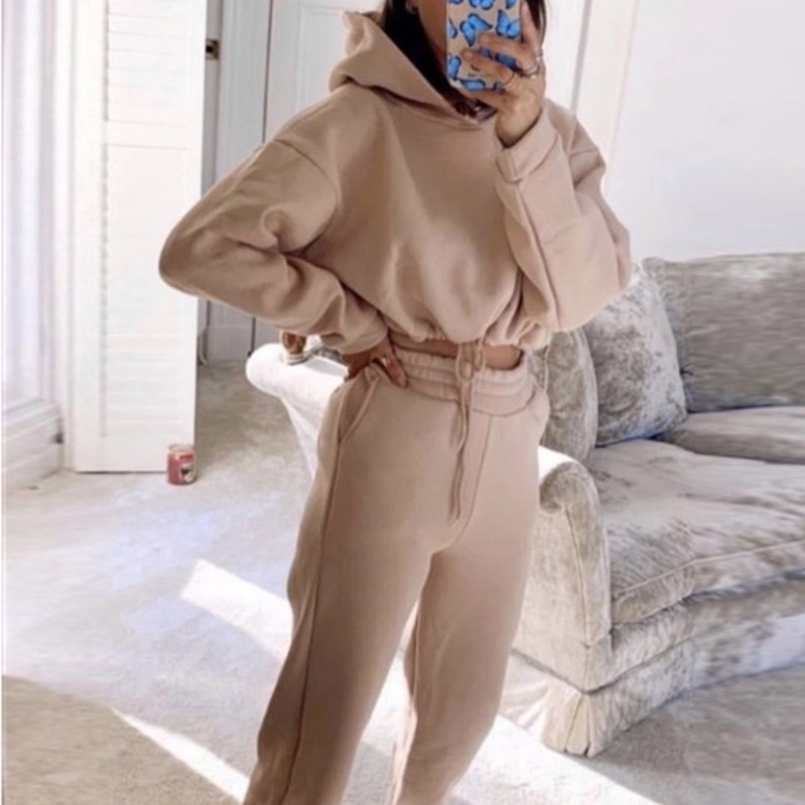 Nanna | Dame Joggingdragt Sæt med Cropped Hoodie