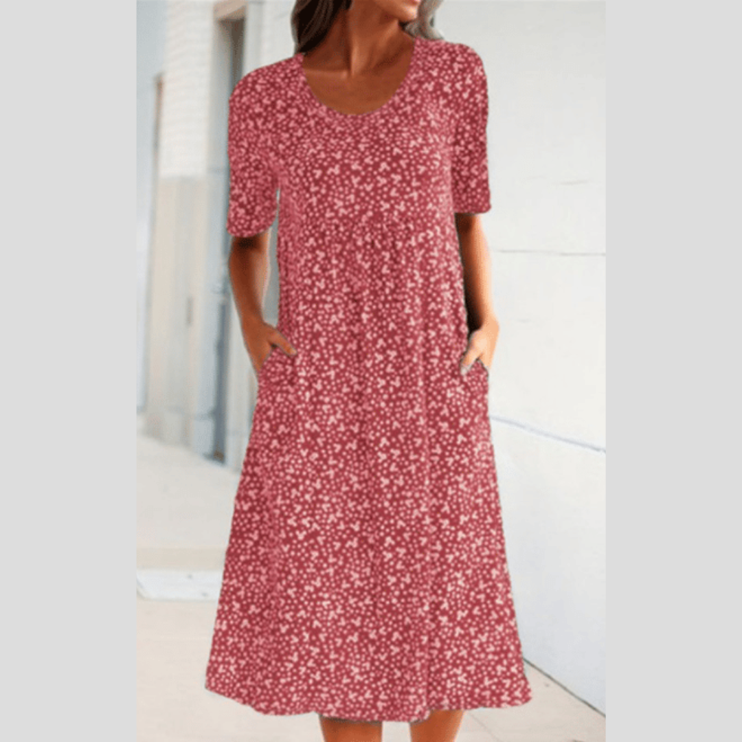 Amara | Elegant Midi Kjole med Blomsterprint