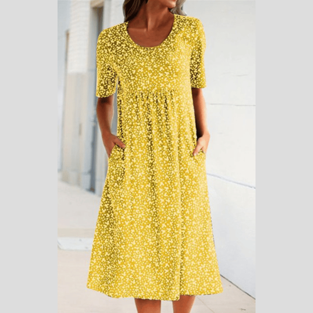 Amara | Elegant Midi Kjole med Blomsterprint