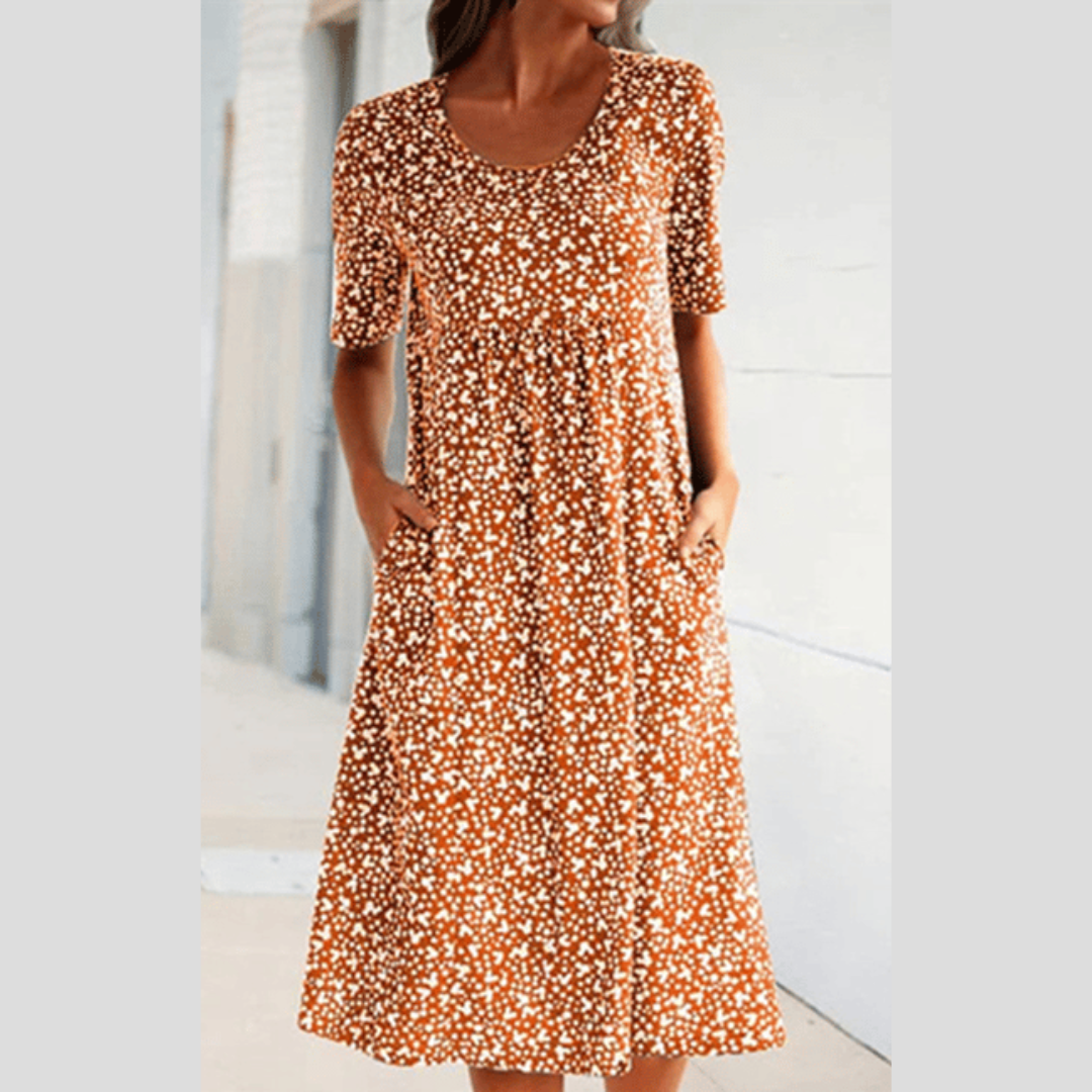 Amara | Elegant Midi Kjole med Blomsterprint