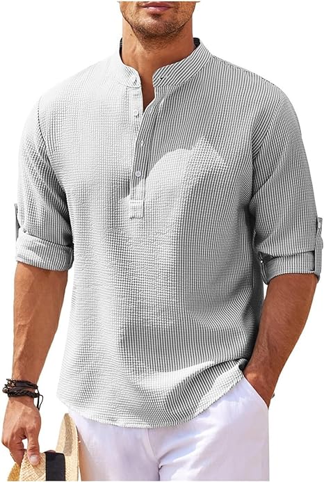 Herre Sommer Casual Struktur Henley Skjorte