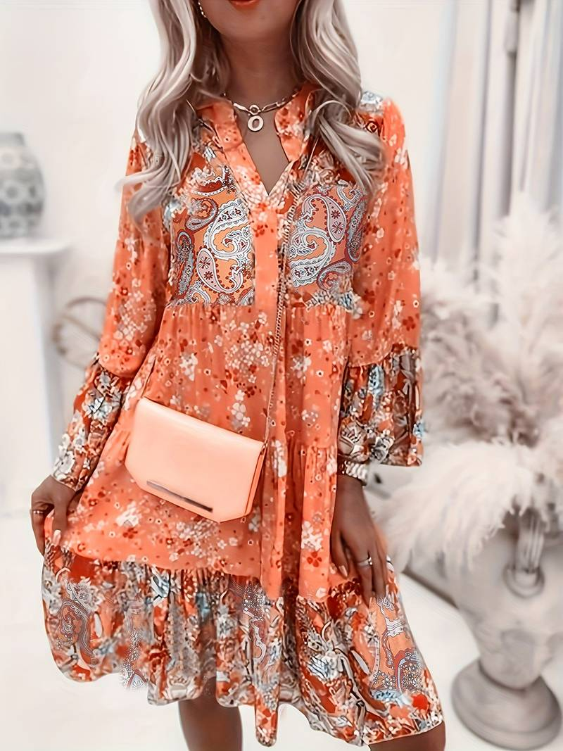 Gabriella | Elegant Boho Kjole med Blomsterprint