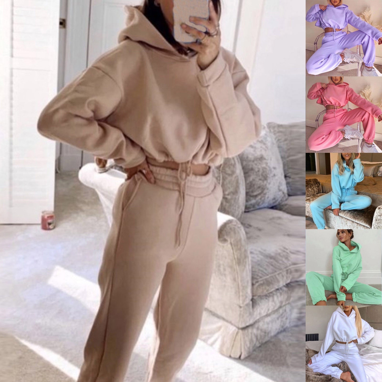 Nanna | Dame Joggingdragt Sæt med Cropped Hoodie