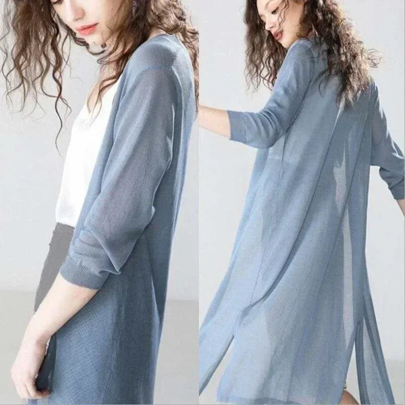 Rebecca | Let Kvinders Letvægts Lang Cardigan med Åben Front