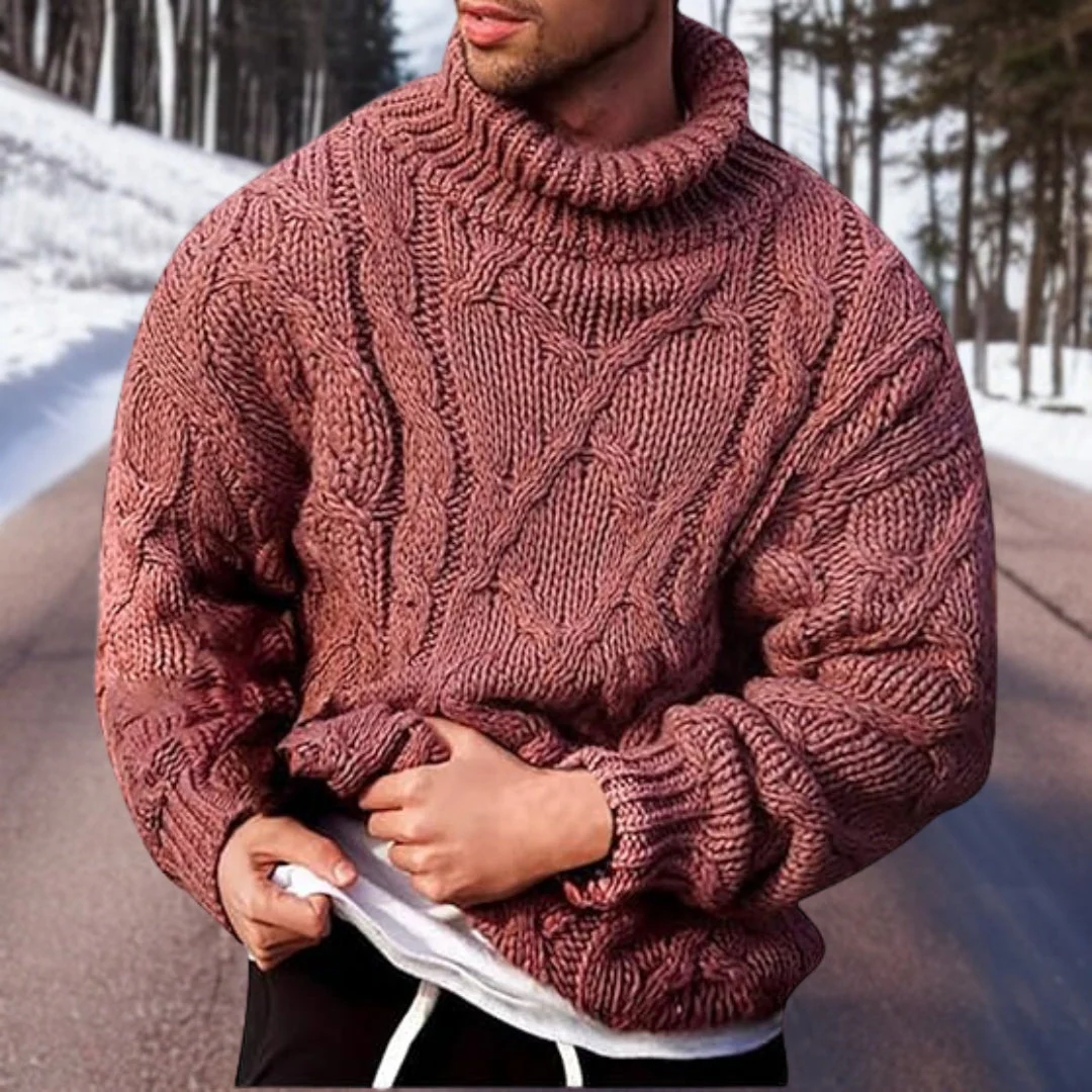 Peter | Tyk kabelstrik sweater med rullekrave til mænd