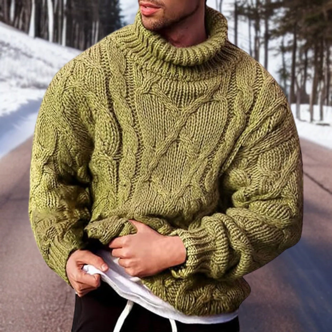 Peter | Tyk kabelstrik sweater med rullekrave til mænd