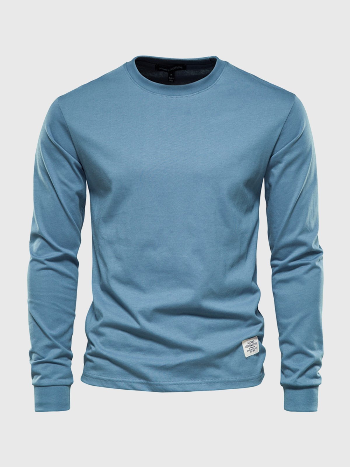 Herre Bomulds T-shirt med Lange Ærmer og Rund Hals