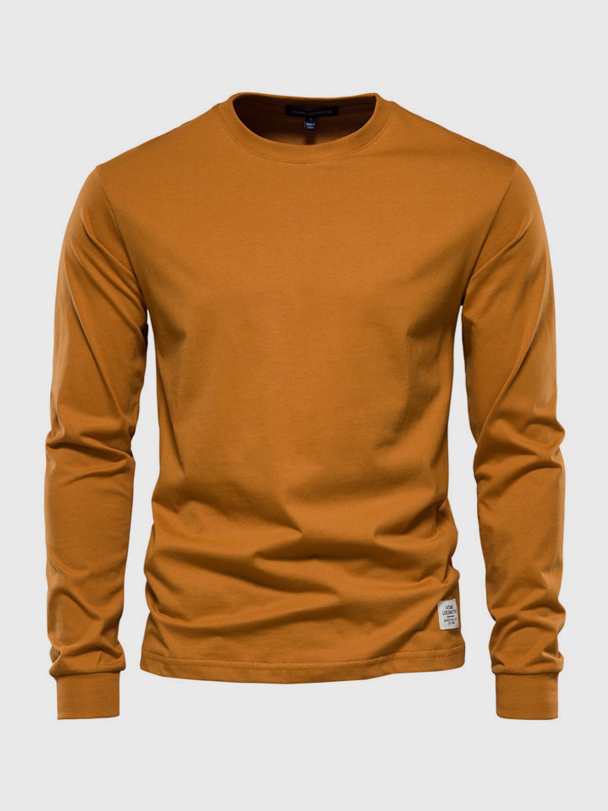 Herre Bomulds T-shirt med Lange Ærmer og Rund Hals