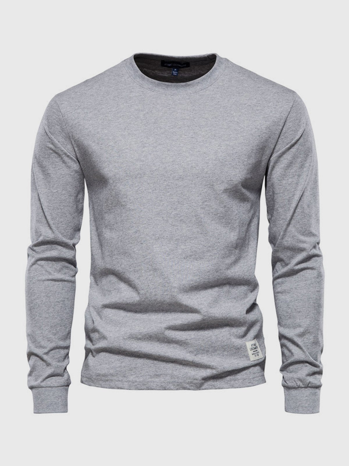 Herre Bomulds T-shirt med Lange Ærmer og Rund Hals