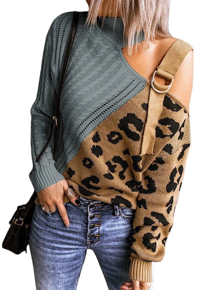 Mette | Vinter Chic Leopard Sweater med Én Skulder