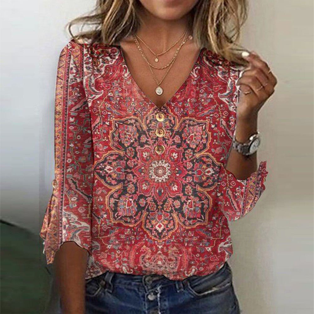 Anna | Bluse med Blomsterprint og V-Hals