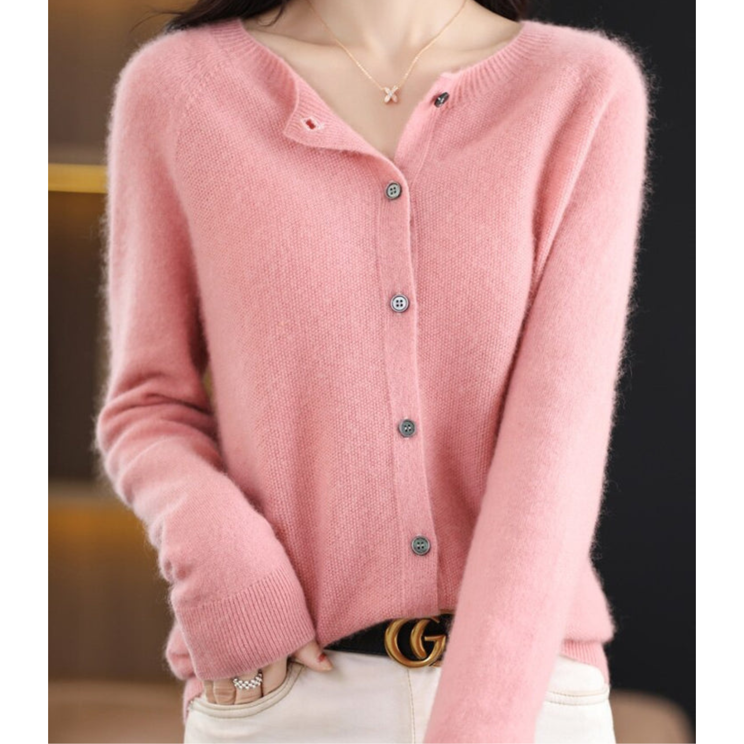 Lea | Dame Cardigan Sweater med Rund Halsudskæring