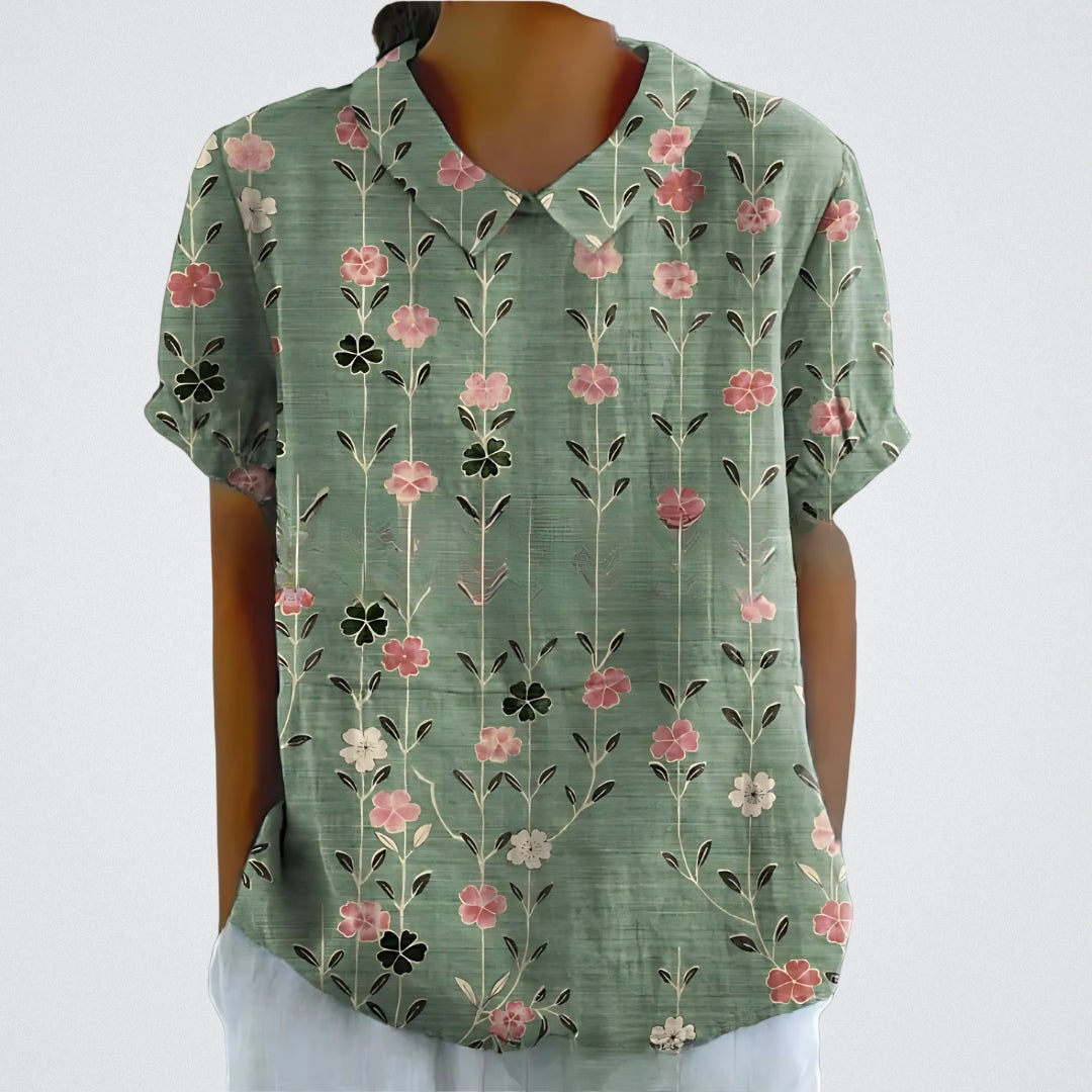 Lina | Blomstret Linnedbluse
