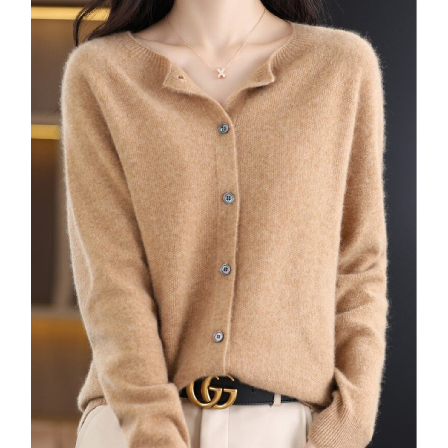 Lea | Dame Cardigan Sweater med Rund Halsudskæring