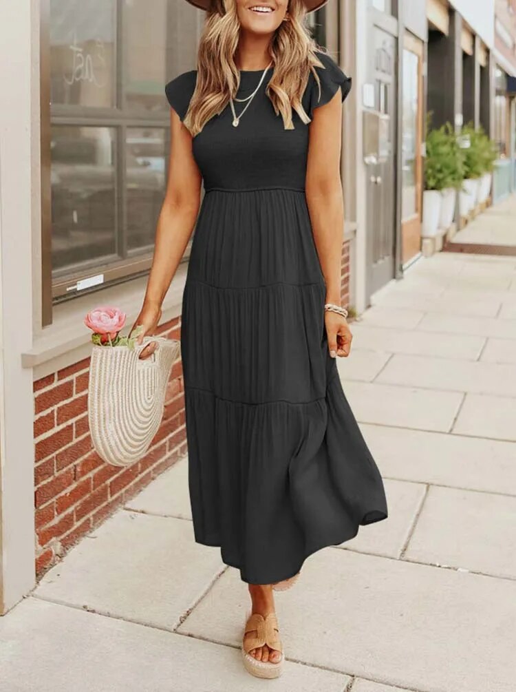Ronja | Elegant Lagdelt Kjole med Flydende Design