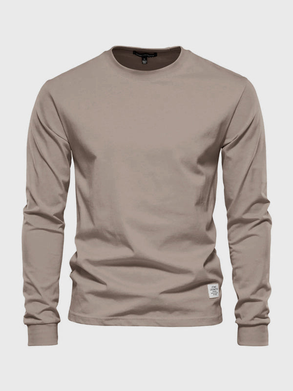 Herre Bomulds T-shirt med Lange Ærmer og Rund Hals