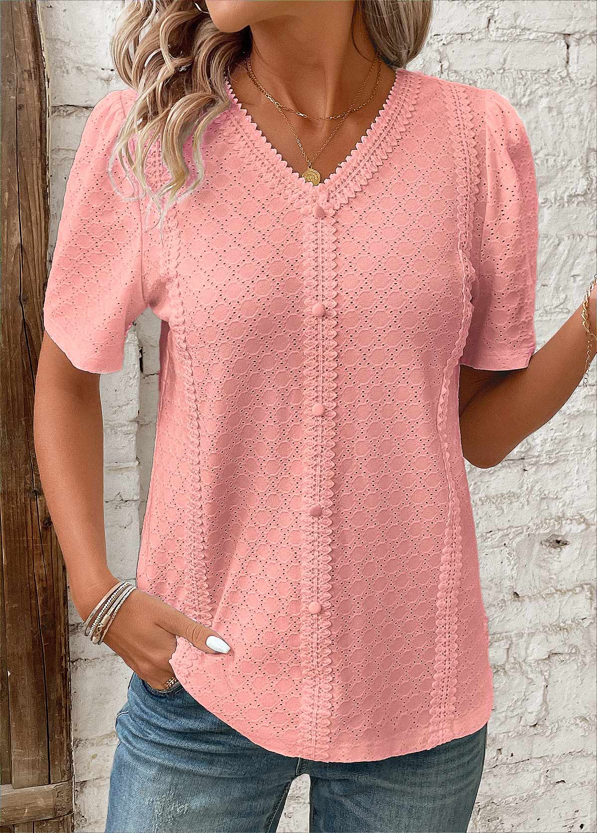 Elegant patchwork bluse med moderne design