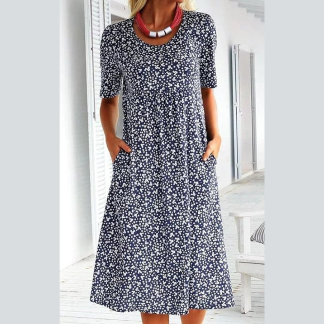 Amara | Elegant Midi Kjole med Blomsterprint