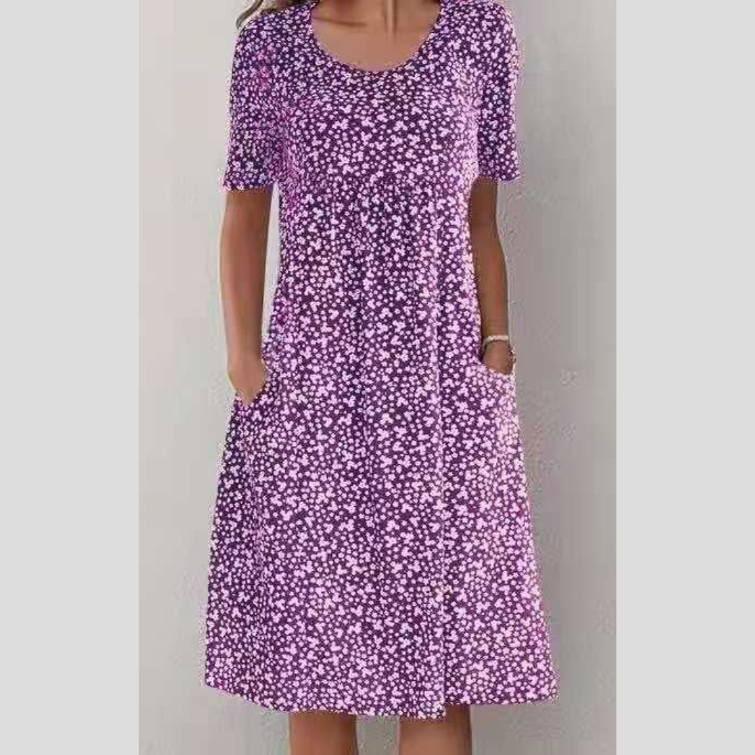 Amara | Elegant Midi Kjole med Blomsterprint