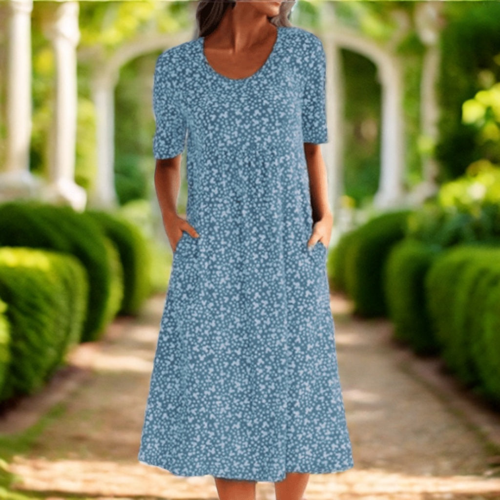 Amara | Elegant Midi Kjole med Blomsterprint