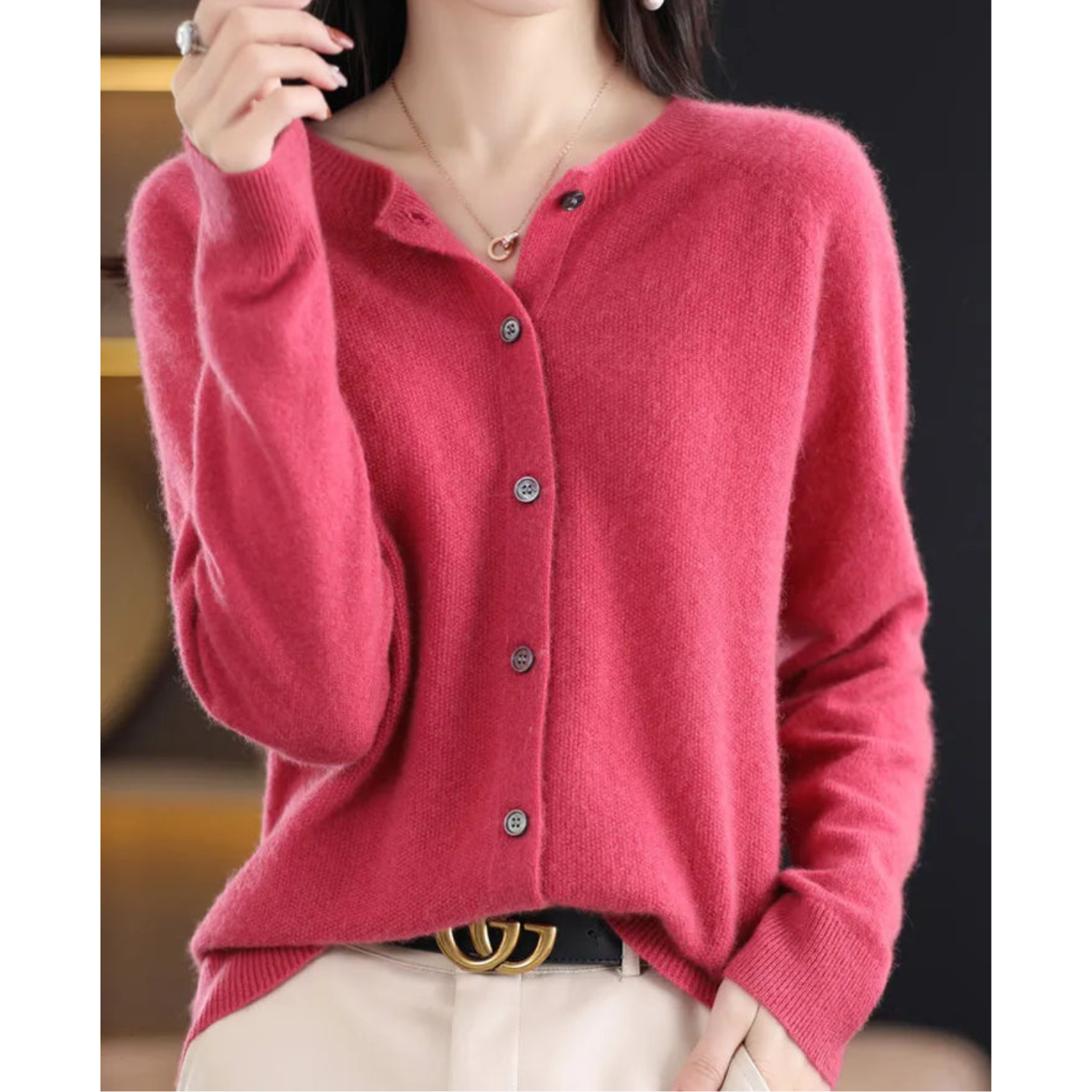 Lea | Dame Cardigan Sweater med Rund Halsudskæring