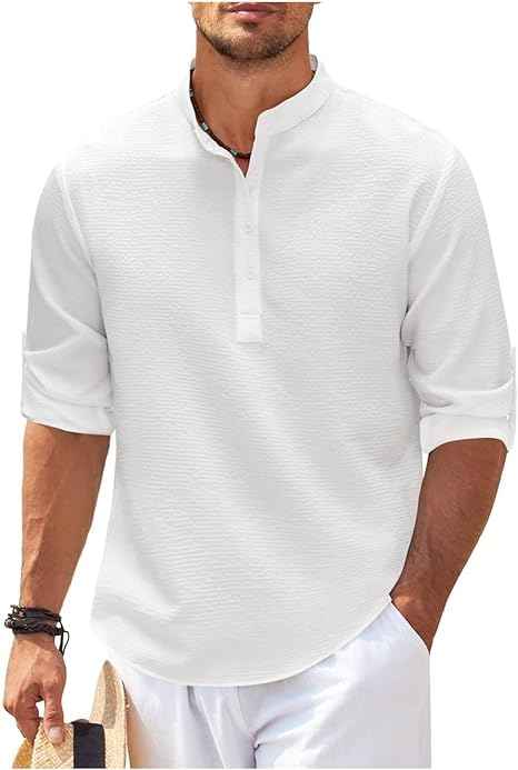 Herre Sommer Casual Struktur Henley Skjorte