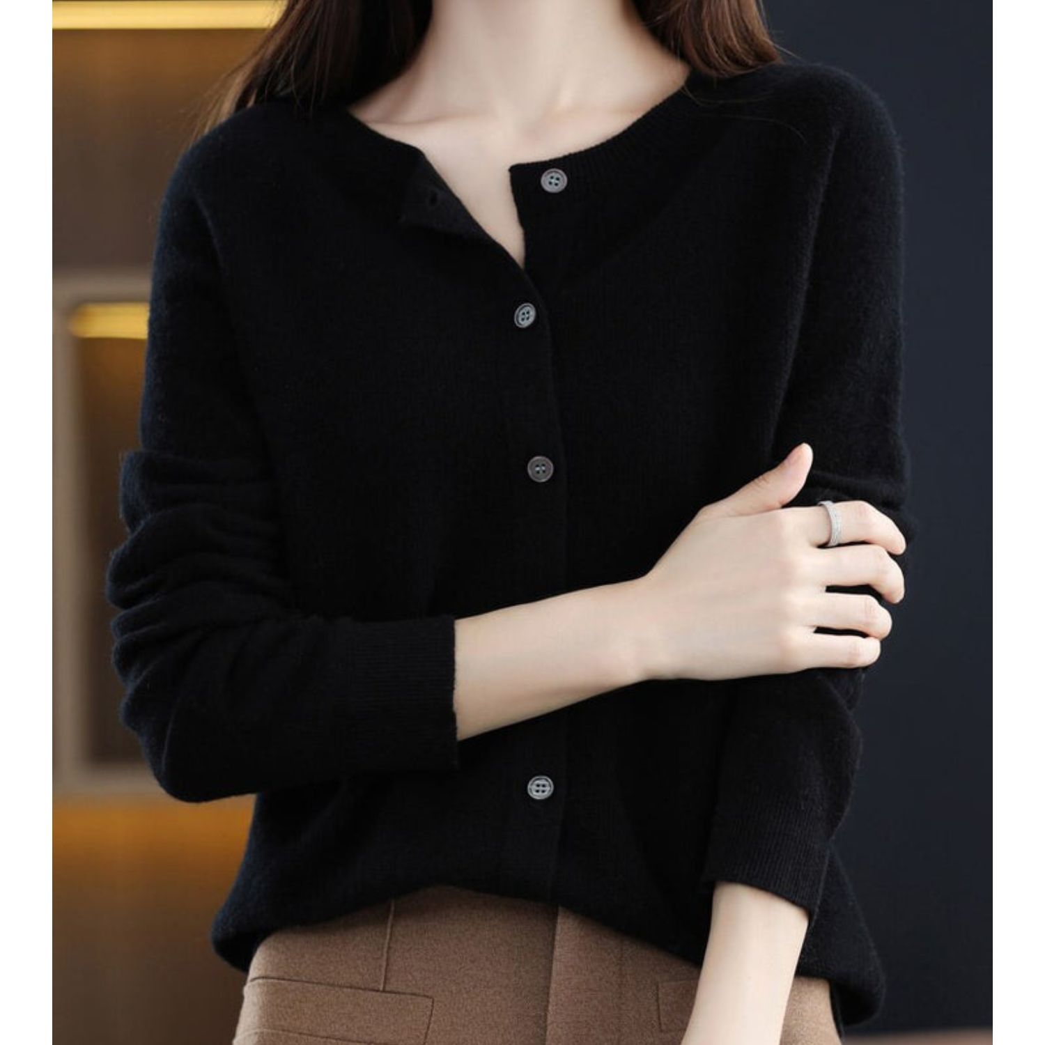 Lea | Dame Cardigan Sweater med Rund Halsudskæring