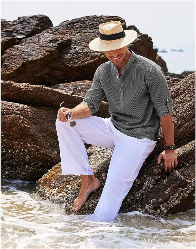 Herre Sommer Casual Struktur Henley Skjorte