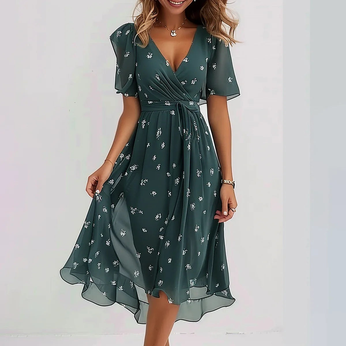 Linne | Elegant Blomstret Sommerkjole