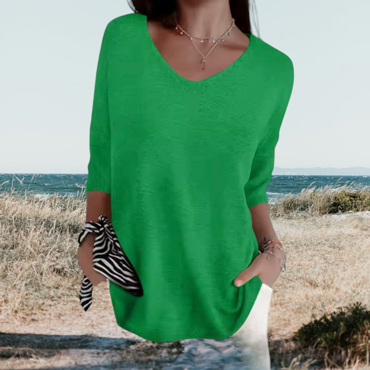 Damebluse med V-Hals til Sommer