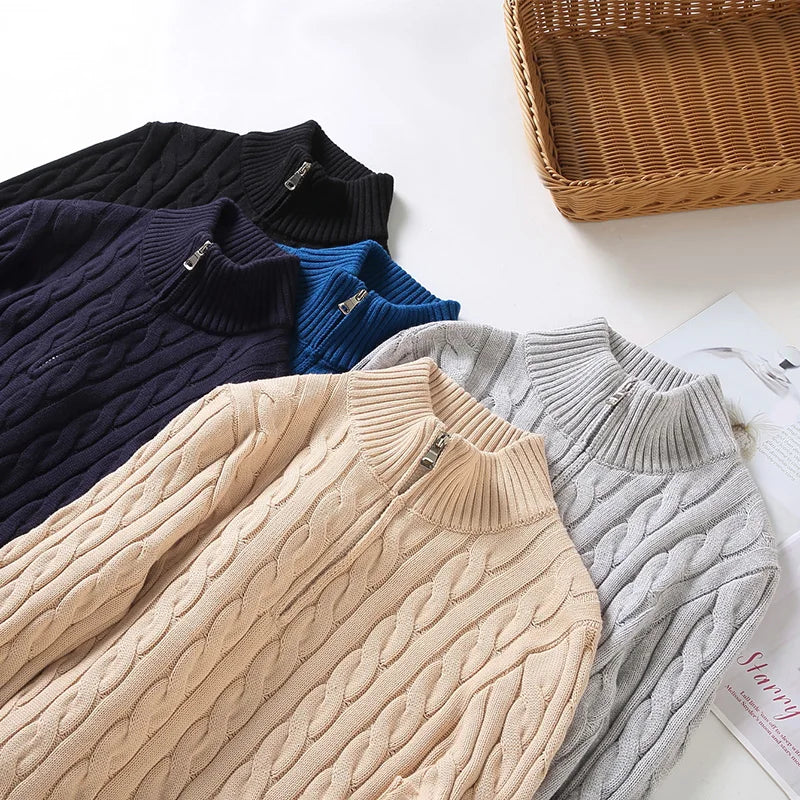 Stilfuld Herresweater med Lynlås i Fletmønster