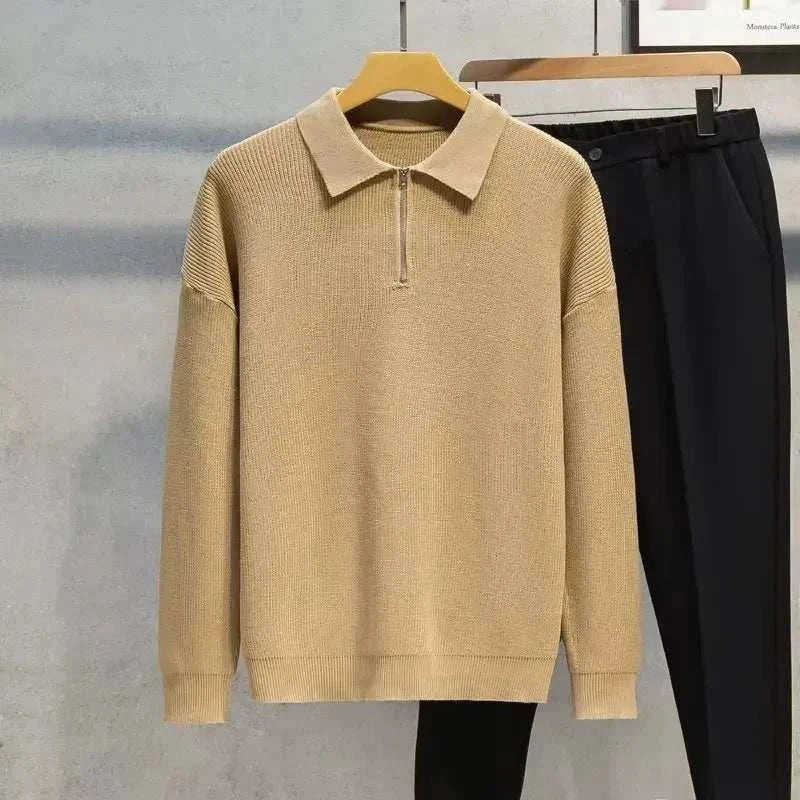 Lasse | Strik sweater med halv lynlås til mænd