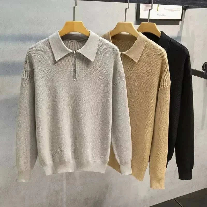 Lasse | Strik sweater med halv lynlås til mænd