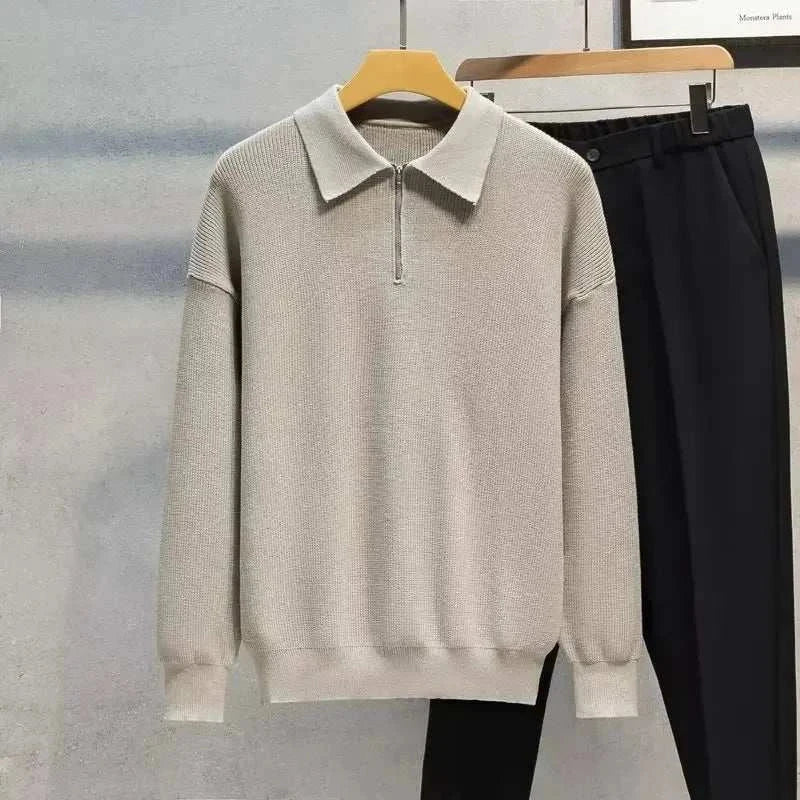 Lasse | Strik sweater med halv lynlås til mænd