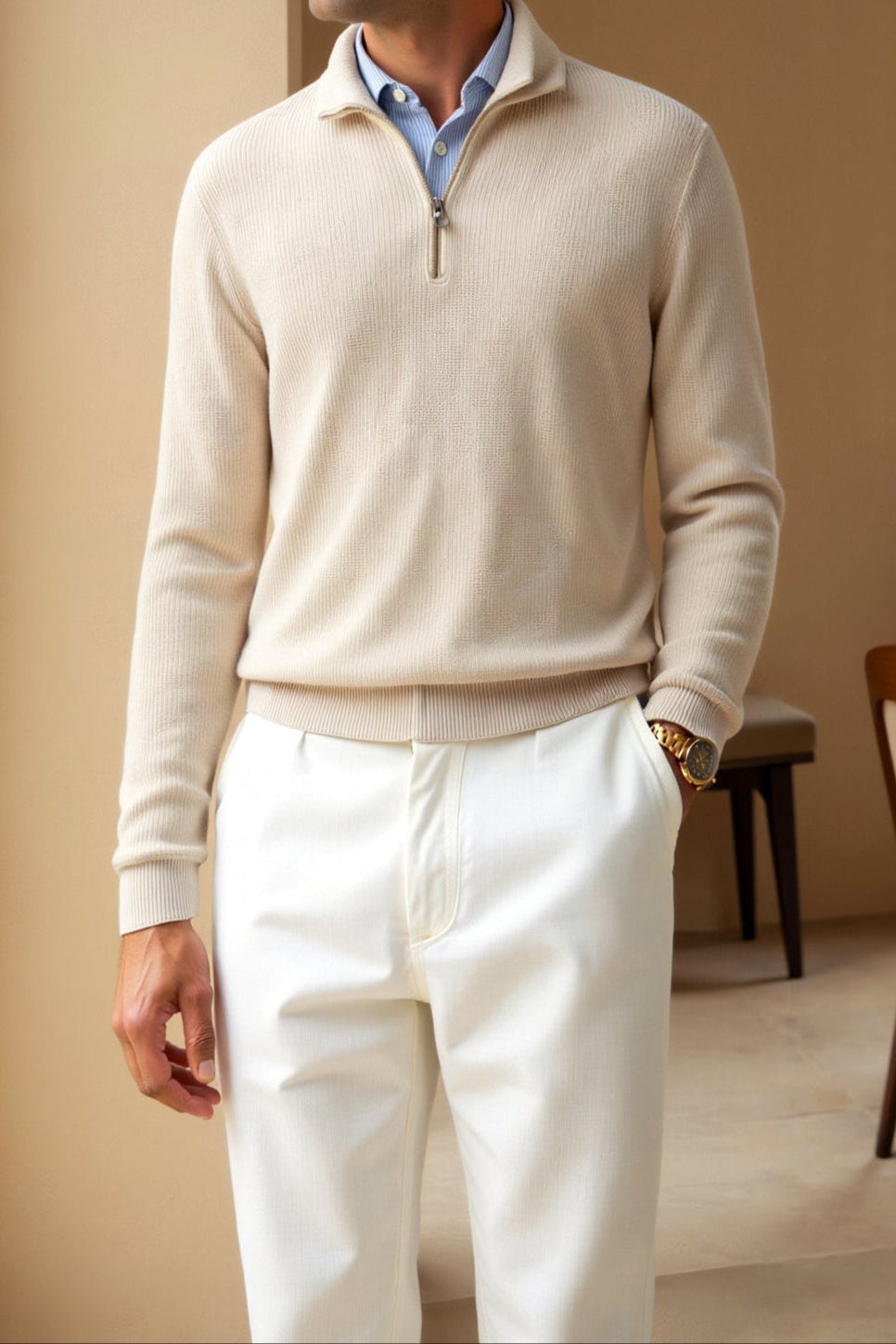 Oliver | Uld sweater med kvart lynlås til mænd