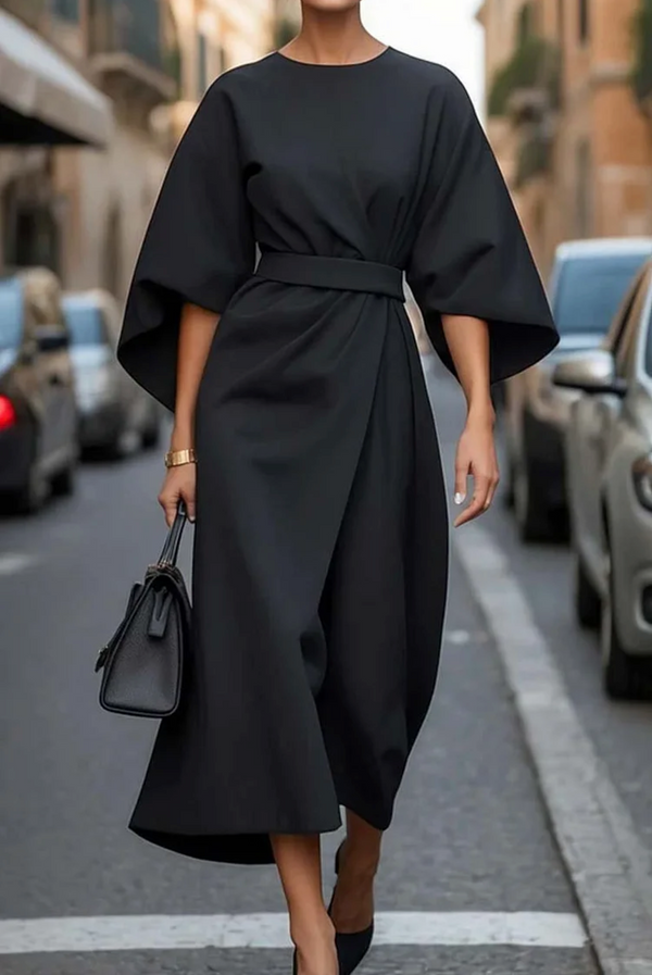 Louise | Elegant Draperet Maxi Kjole med Bælte