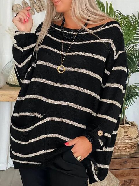 Mathilde | Lun Strikket Sweater med Striber til Vinterdage