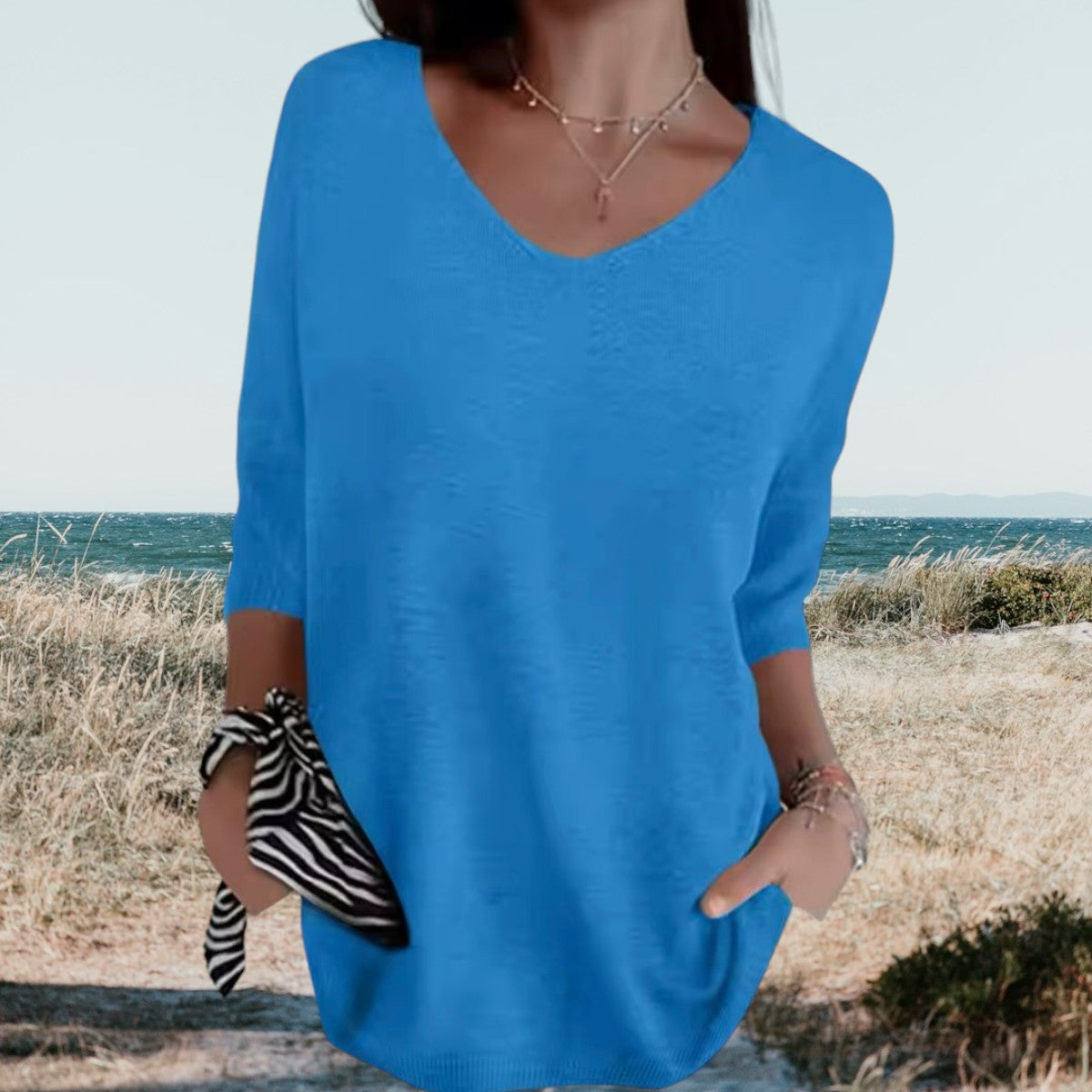 Damebluse med V-Hals til Sommer