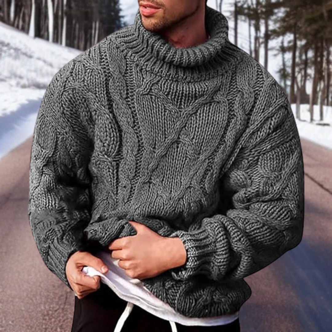 Peter | Tyk kabelstrik sweater med rullekrave til mænd