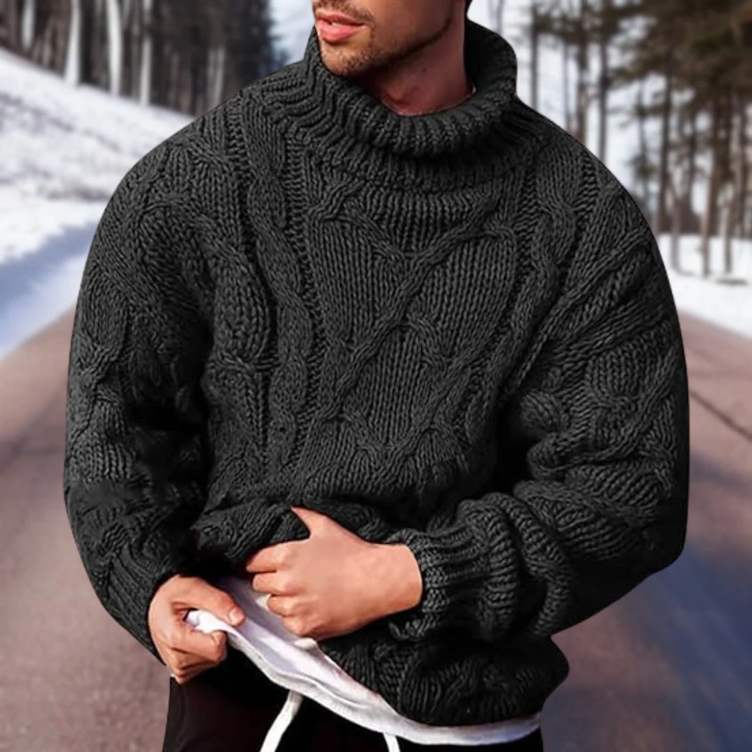 Peter | Tyk kabelstrik sweater med rullekrave til mænd