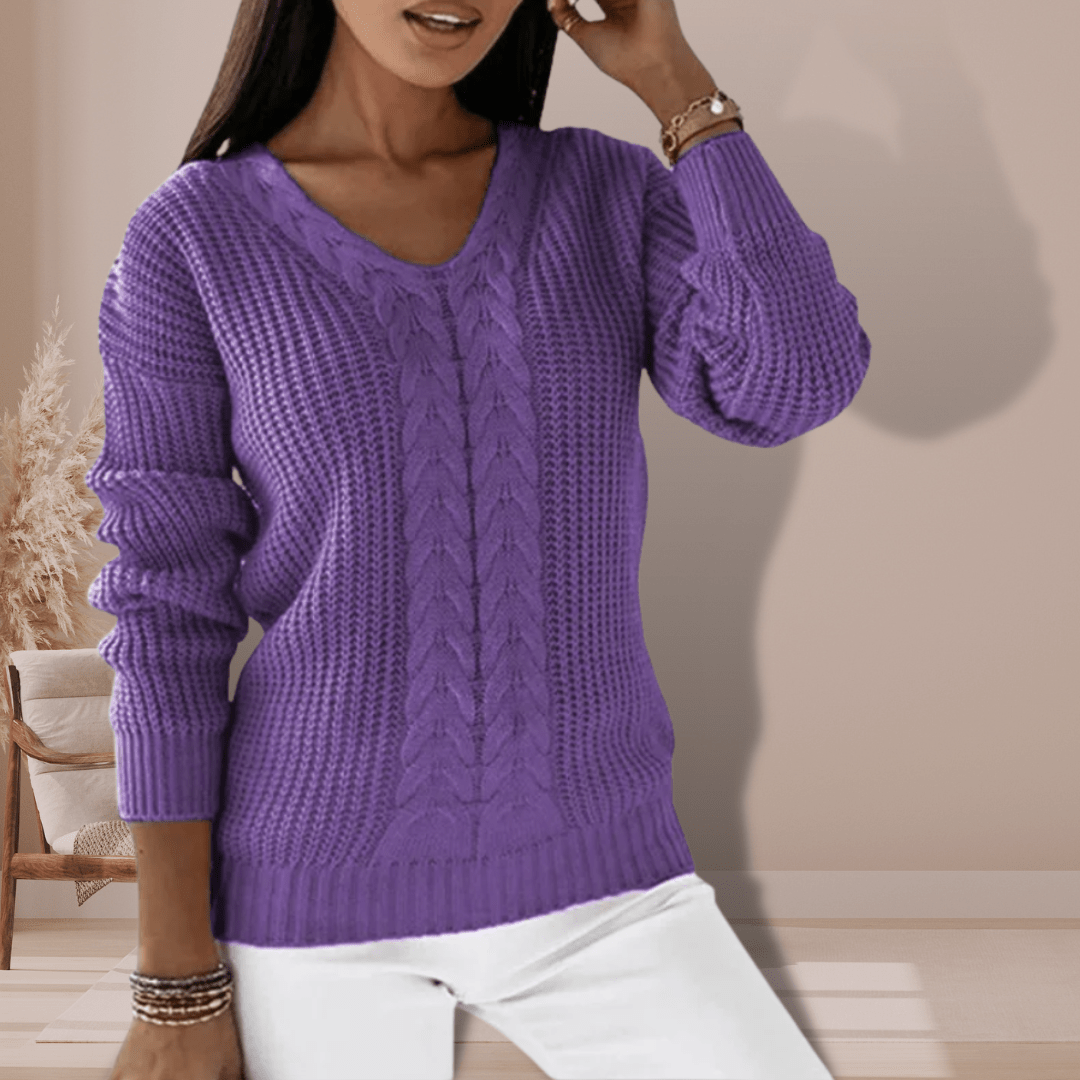 Louise | Vinterklar V-Hals Kabelstrik Sweater